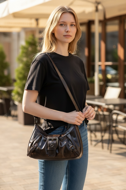 Retro Pleated Rivet PU Leather Shoulder Bag for Women