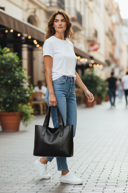 Vintage Large Capacity Vegan Leather Tote Bag for Women