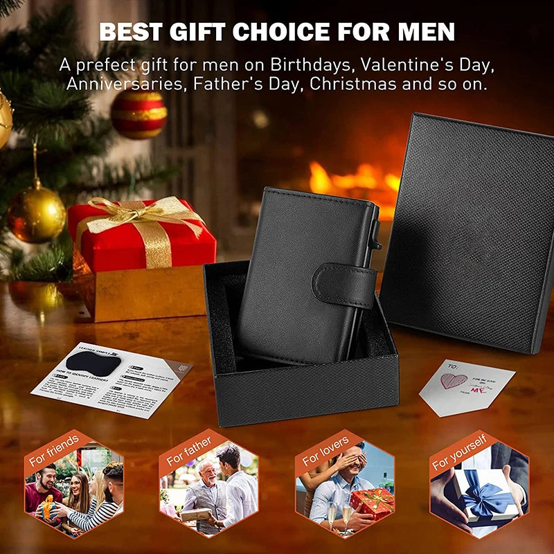 Men’s Genuine Leather RFID Blocking Pop-Up Card Holder Wallet