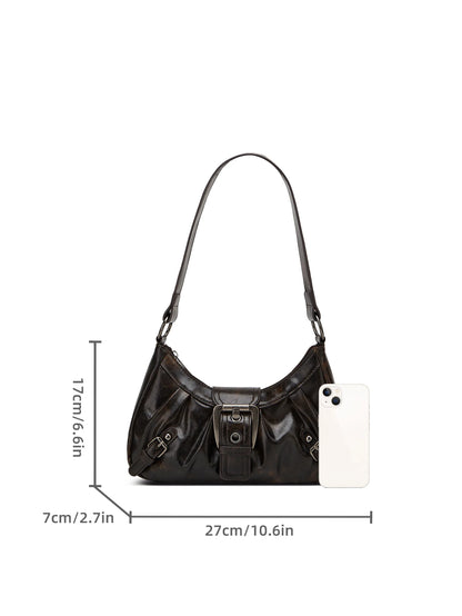 Retro Pleated Rivet PU Leather Shoulder Bag for Women
