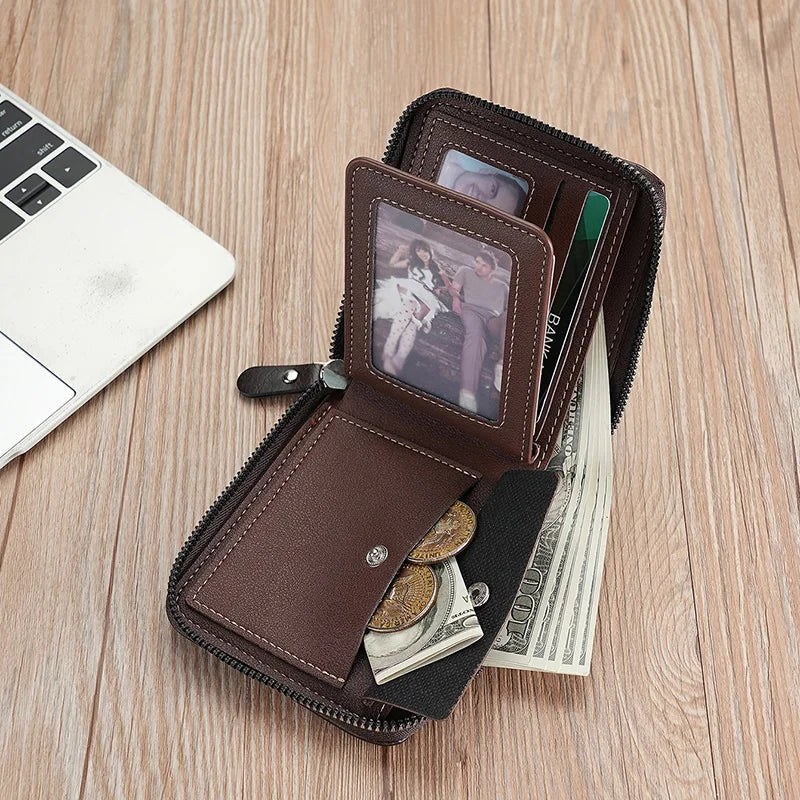 Men’s Luxury Safe Travel Wallet with Zipper, Card Holder & Coin Pocket