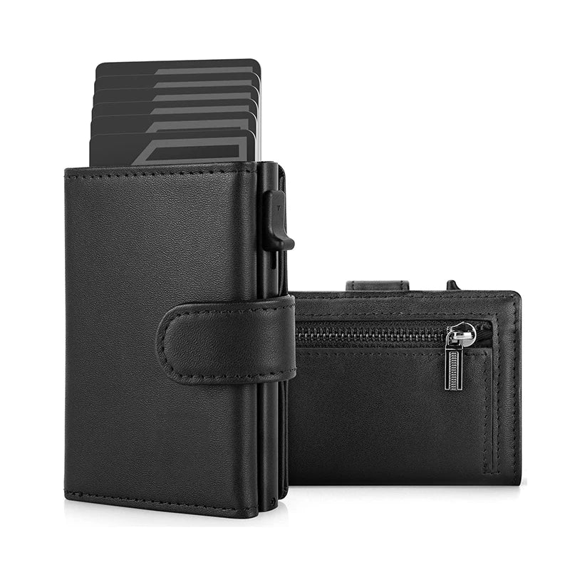 Men’s Genuine Leather RFID Blocking Pop-Up Card Holder Wallet