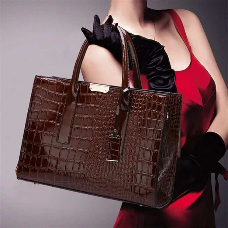 Luxury Vintage Crocodile Leather Tote Bag for Women