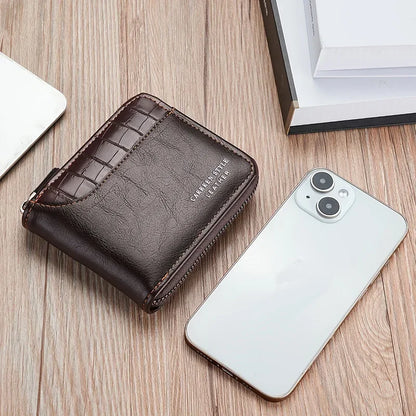 Men’s Luxury Safe Travel Wallet with Zipper, Card Holder & Coin Pocket