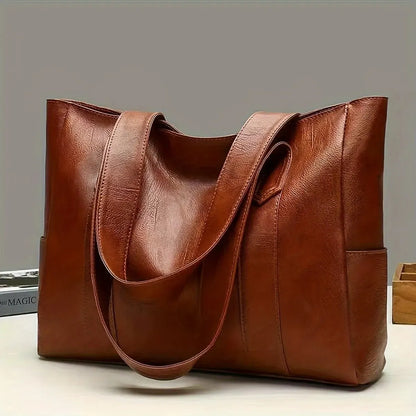 Vintage Large Capacity Vegan Leather Tote Bag for Women