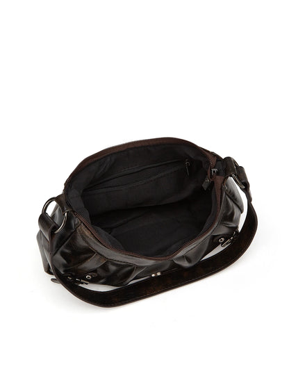 Retro Pleated Rivet PU Leather Shoulder Bag for Women